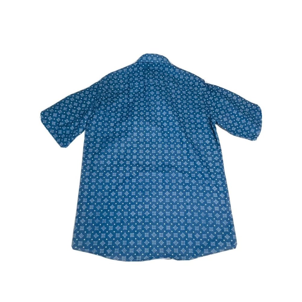 KEY Elements Vintage Short Sleeve Button Down Shirt Blue White Retro M Cotton - Picture 3 of 9